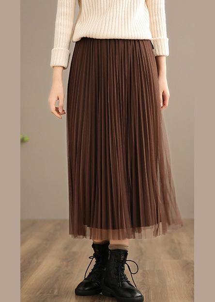 Chic Elastic Waist Pleated Skirt Spring Quilting Chocolate Kaftan Skirt - Omychic