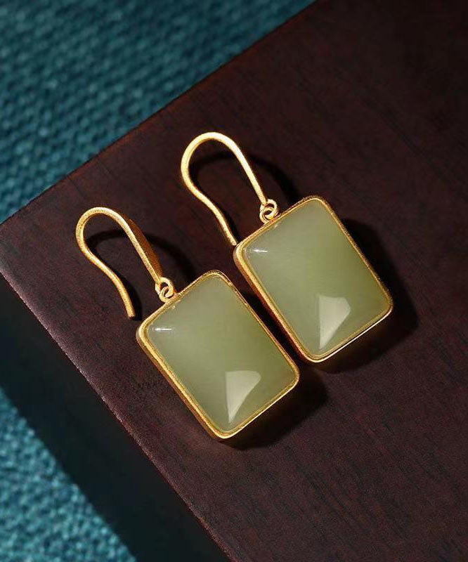 Chic Green Ancient Gold Jade Drop Earrings