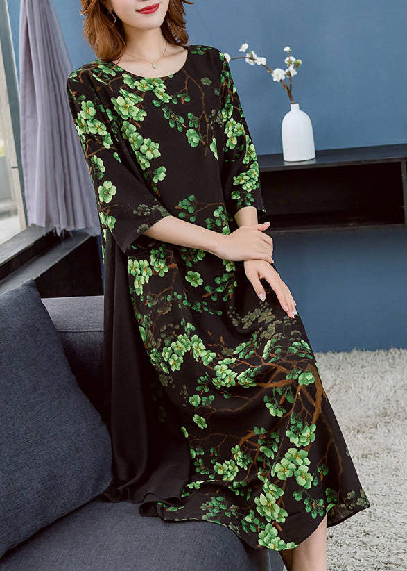 Chic Green O Neck Print Patchwork Chiffon Dresses Summer