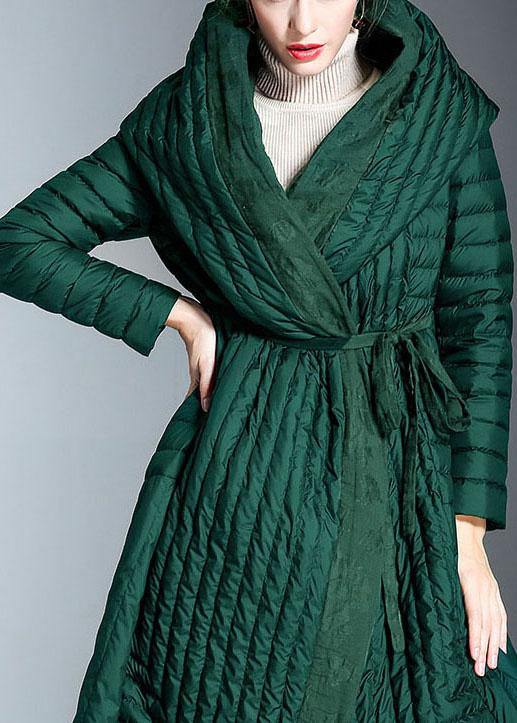 Chic Green Pockets Print Winter Duck Down down coat - Omychic