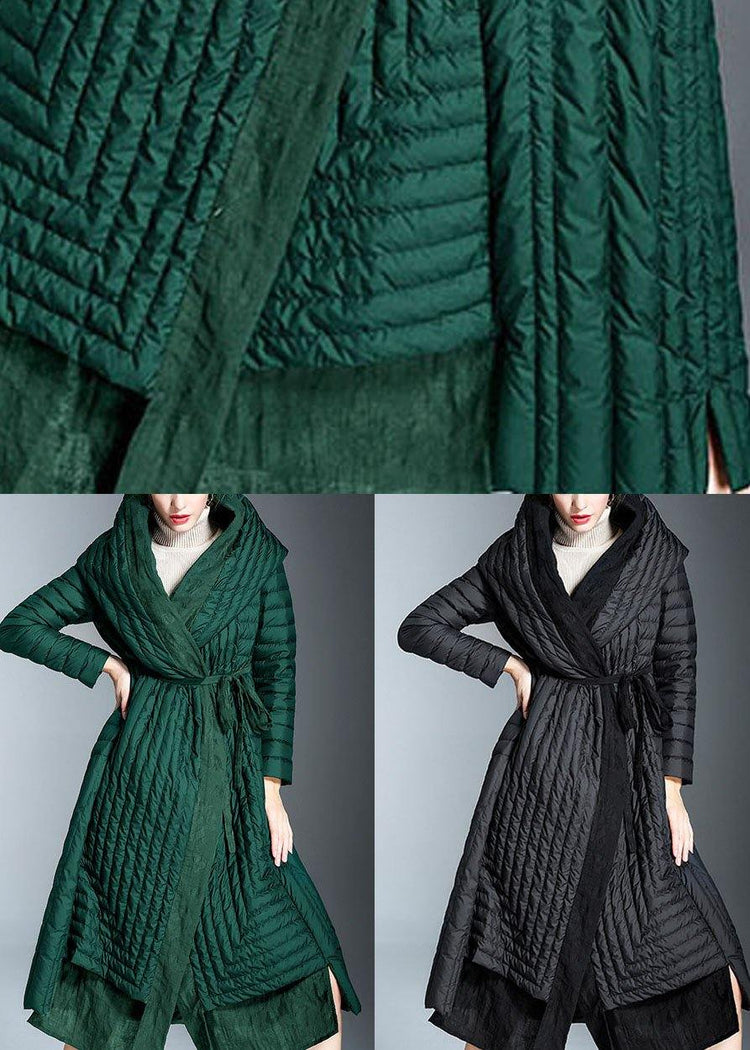 Chic Green Pockets Print Winter Duck Down down coat - Omychic