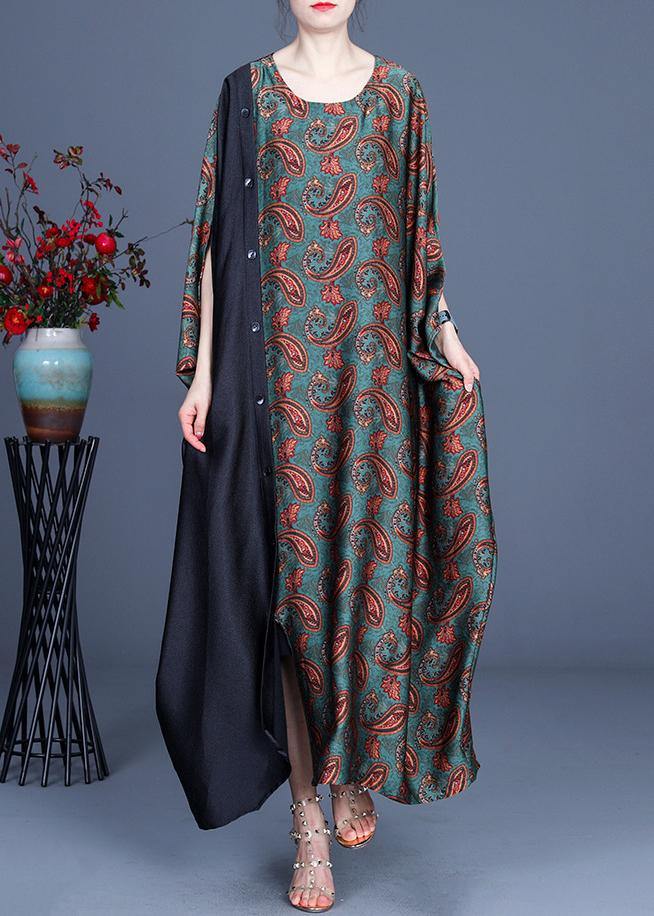 Chic Green Print Batwing Sleeve Party Dress Summer Spring - Omychic