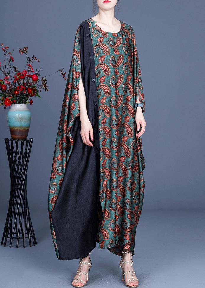 Chic Green Print Batwing Sleeve Party Dress Summer Spring - Omychic