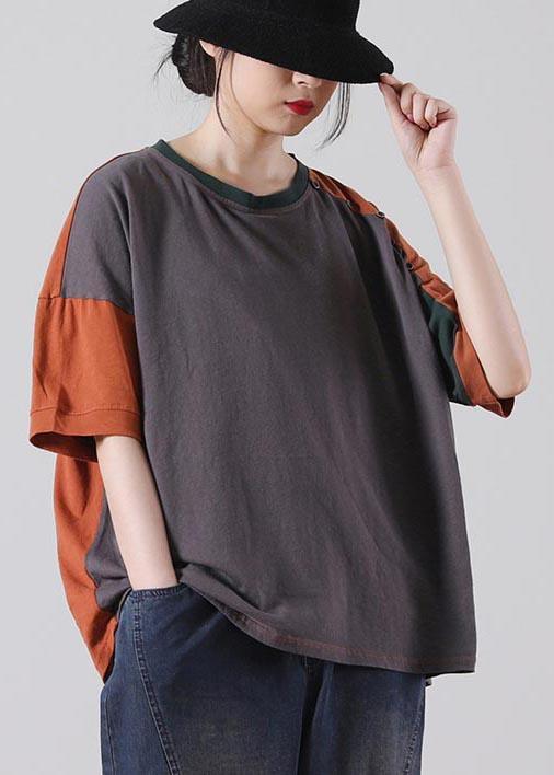 Chic Grey Blouses Cotton Summer Tops - Omychic