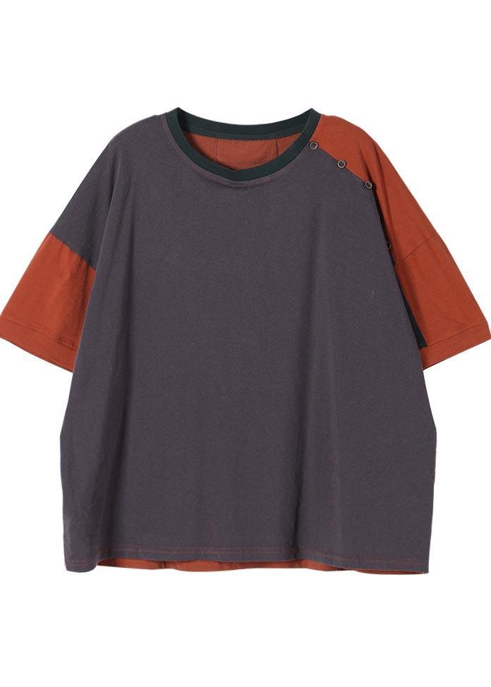 Chic Grey Blouses Cotton Summer Tops - Omychic