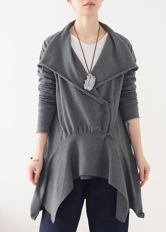 Chic Grey Peter Pan Collar Zippered Fall Short Coat - Omychic