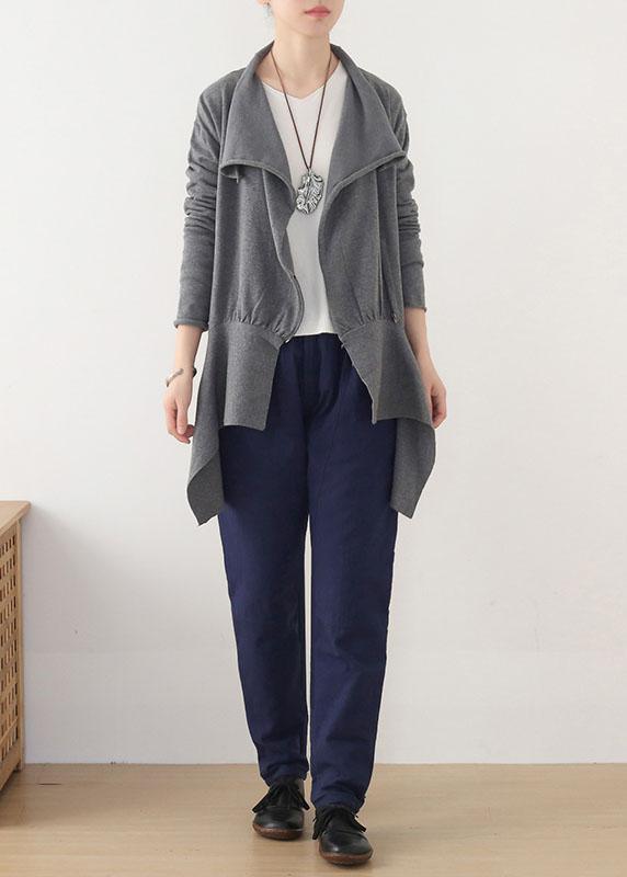 Chic Grey Peter Pan Collar Zippered Fall Short Coat - Omychic