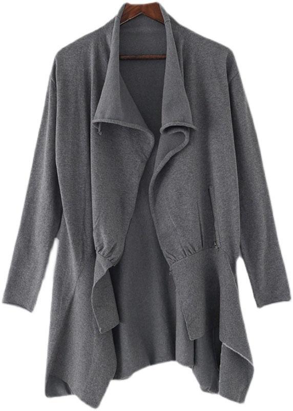 Chic Grey Peter Pan Collar Zippered Fall Short Coat - Omychic