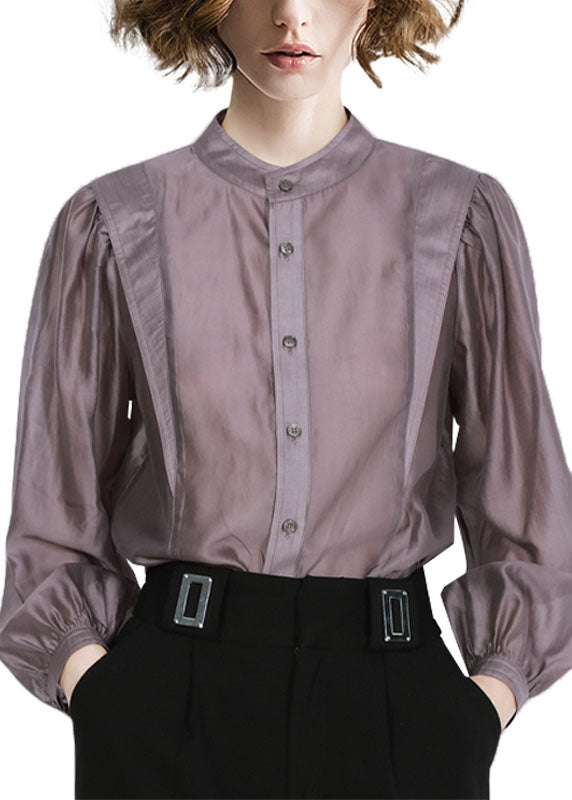 Chic Grey Purple Peter Pan Collar Patchwork Shirt Tops Long Sleeve