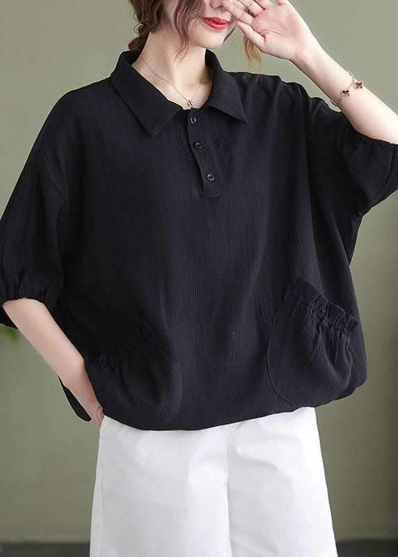 Chic Khaki Patchwork Button Solid T Shirt Short Sleeve