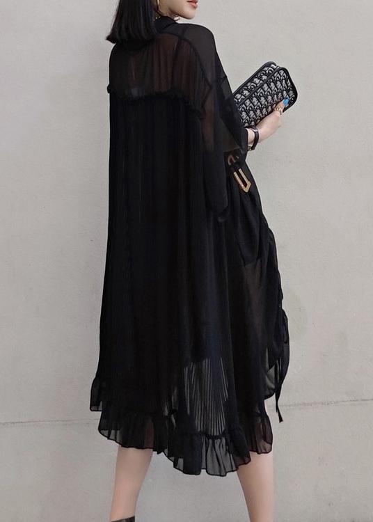 Chic Lapel Asymmetric Spring Quilting Dresses Design Black Long Dresses - Omychic