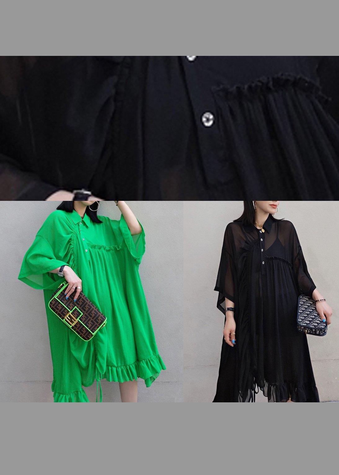 Chic Lapel Asymmetric Spring Quilting Dresses Design Black Long Dresses - Omychic