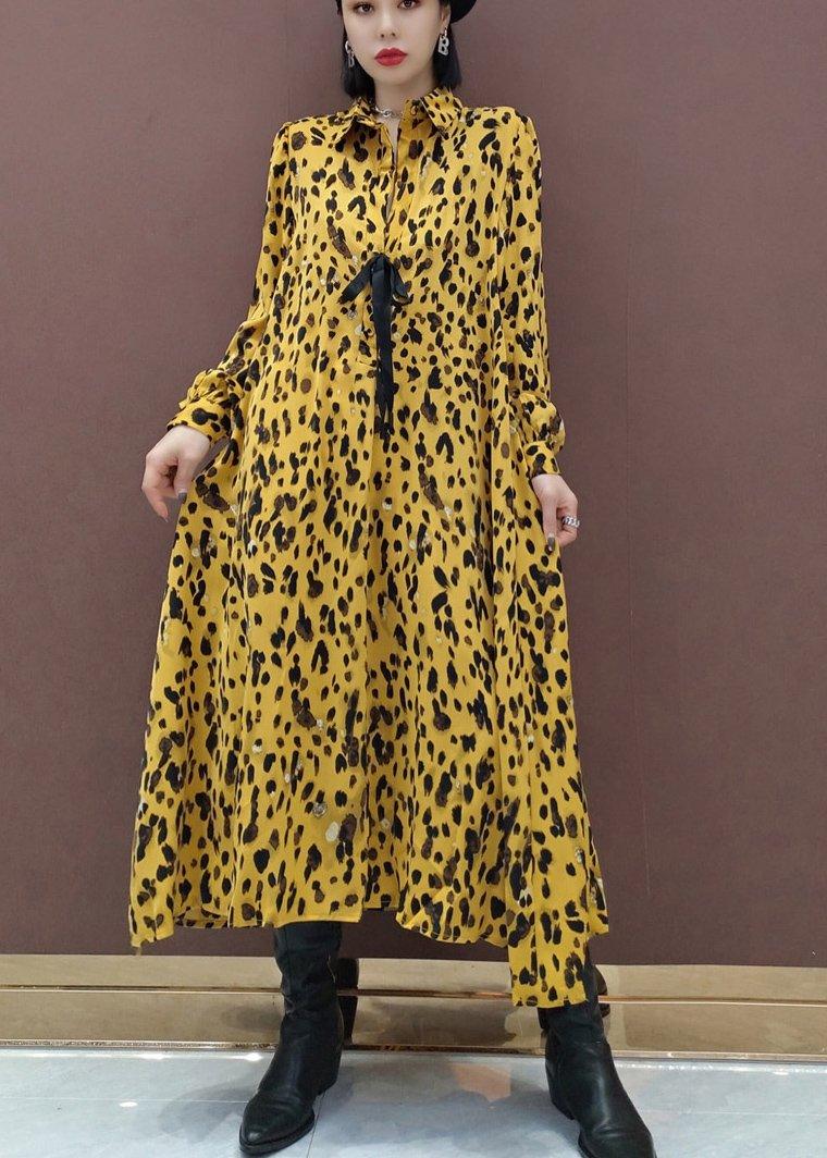 Chic Lapel Large Hem Spring Clothes Fashion Ideas Yellow Dotted Maxi Dress - Omychic