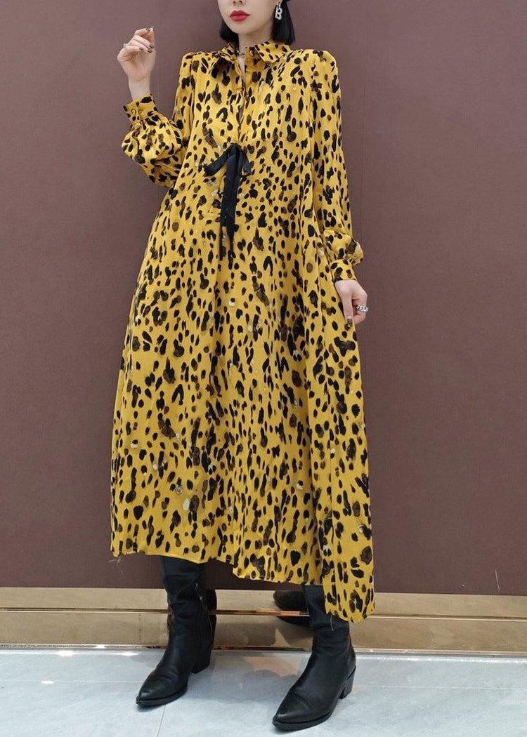 Chic Lapel Large Hem Spring Clothes Fashion Ideas Yellow Dotted Maxi Dress - Omychic