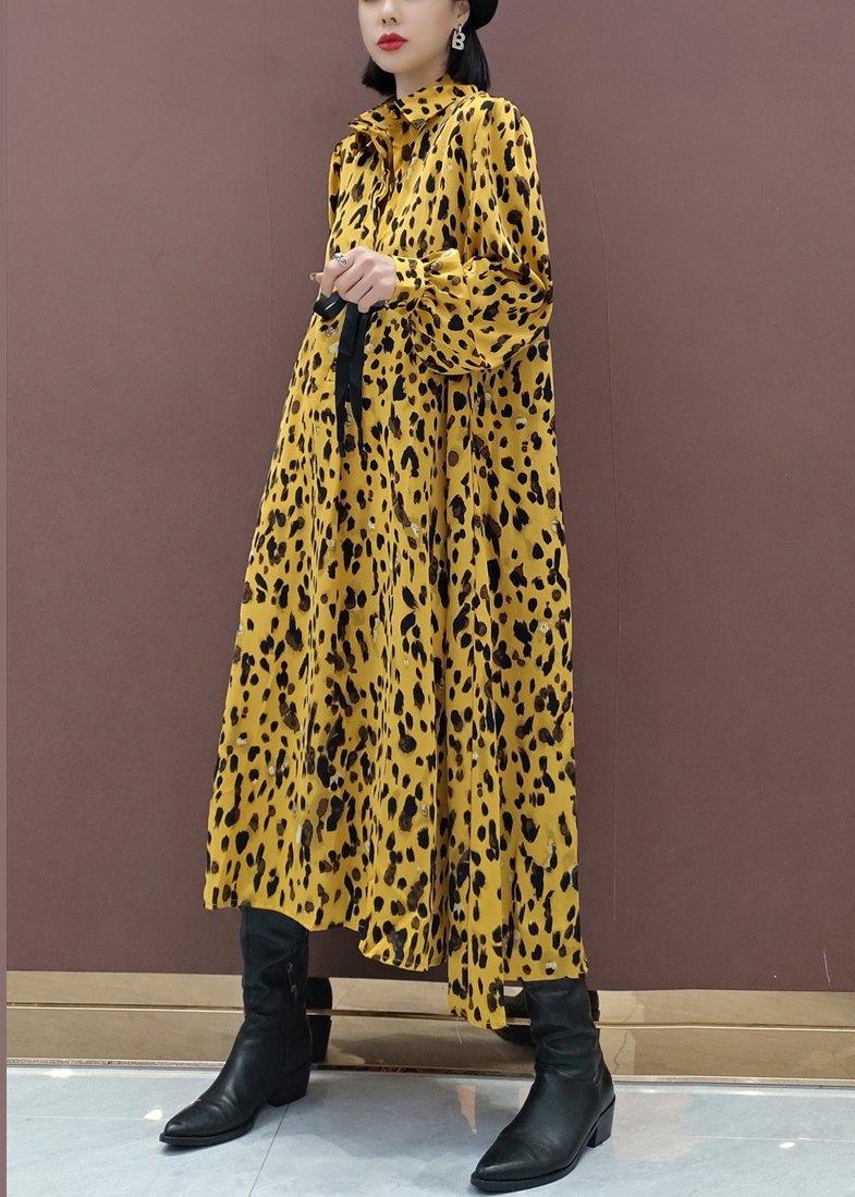 Chic Lapel Large Hem Spring Clothes Fashion Ideas Yellow Dotted Maxi Dress - Omychic