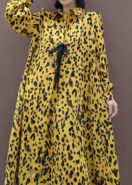 Chic Lapel Large Hem Spring Clothes Fashion Ideas Yellow Dotted Maxi Dress - Omychic