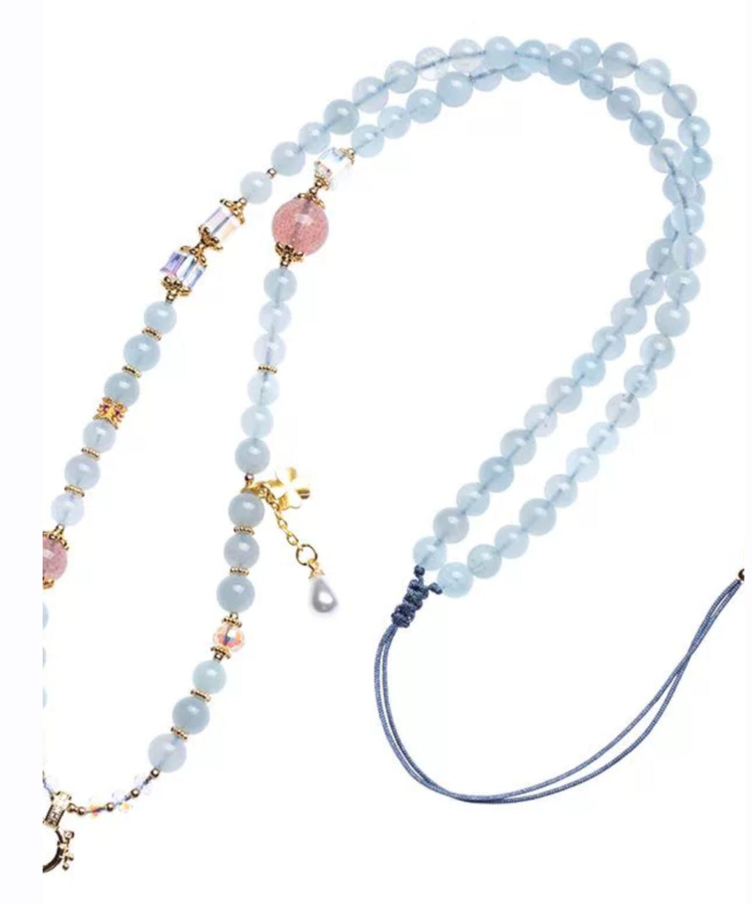 Chic Light Blue Alloy Jade Beading Tassel Pendant Necklace