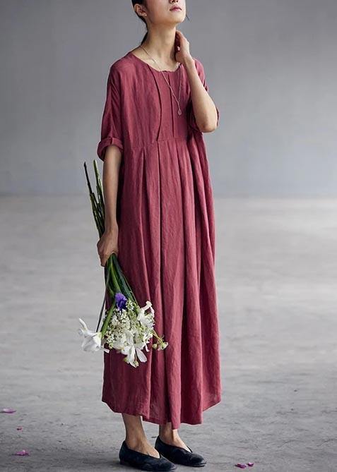 Chic Linen Dresses 18th Century Chinese Style Elegant Pleated Loose Dress - Omychic