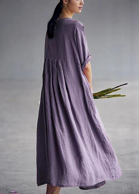 Chic Linen Dresses 18th Century Chinese Style Elegant Pleated Loose Dress - Omychic