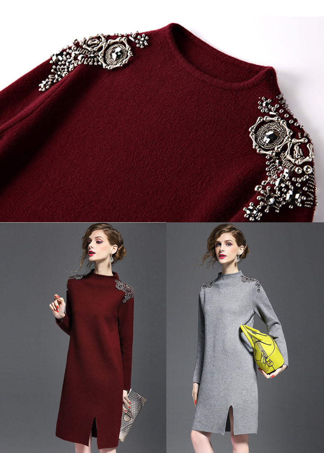 Chic Mulberry Turtle Neck Side Open Knit Sweater Dress Long Sleeve