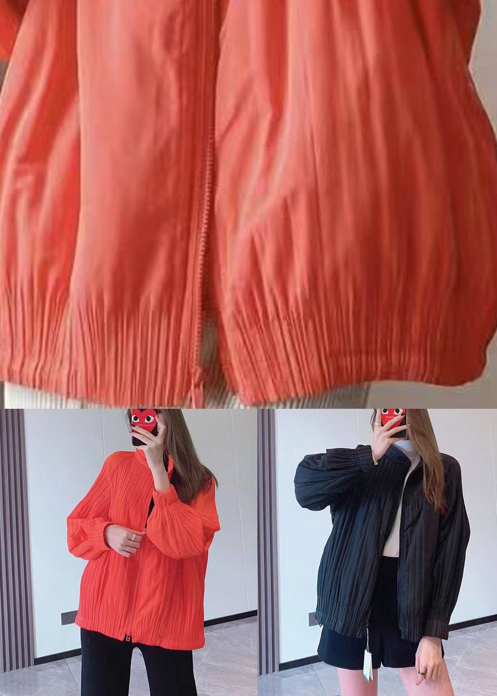 Chic Orange Zip Up Fine Cotton Filled Thin Jackets Spring