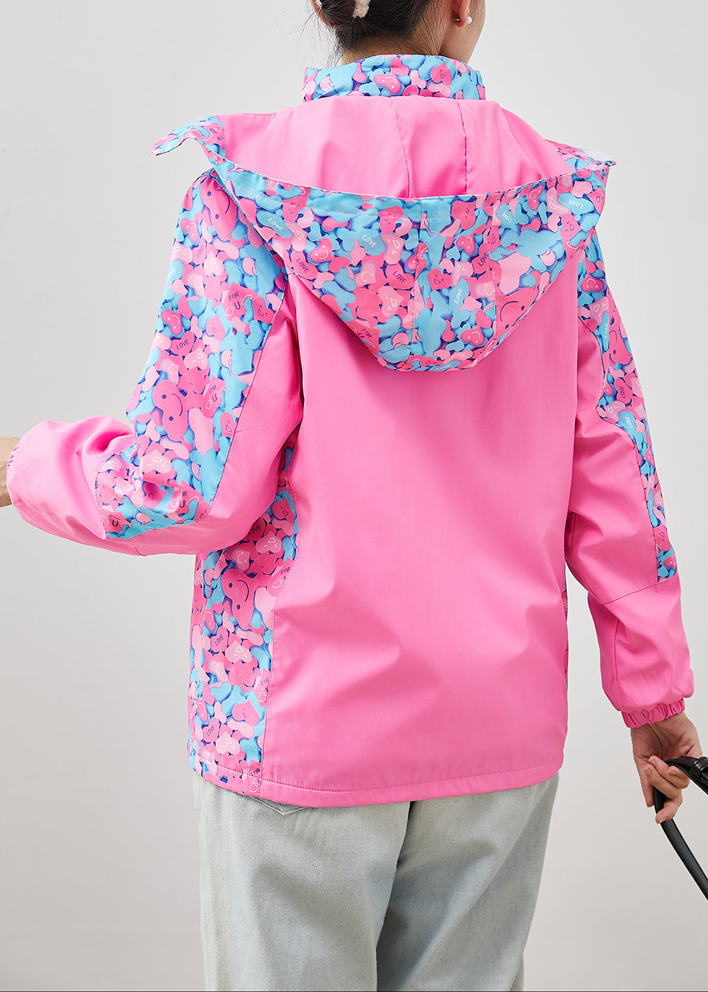 Chic Pink Hooded Patchwork Print Spandex Coat Outwear Fall