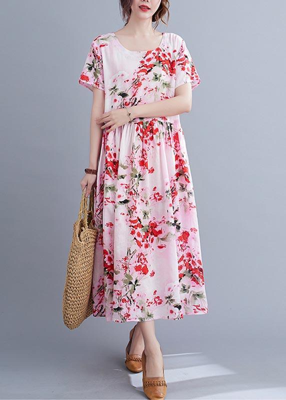 Chic Pink Print Cotton Pockets Summer Dress ( Limited Stock) - Omychic