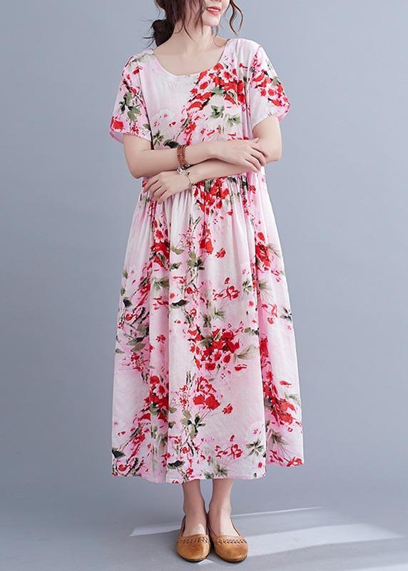 Chic Pink Print Cotton Pockets Summer Dress ( Limited Stock) - Omychic