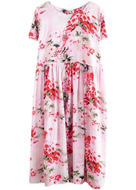 Chic Pink Print Cotton Pockets Summer Dress ( Limited Stock) - Omychic