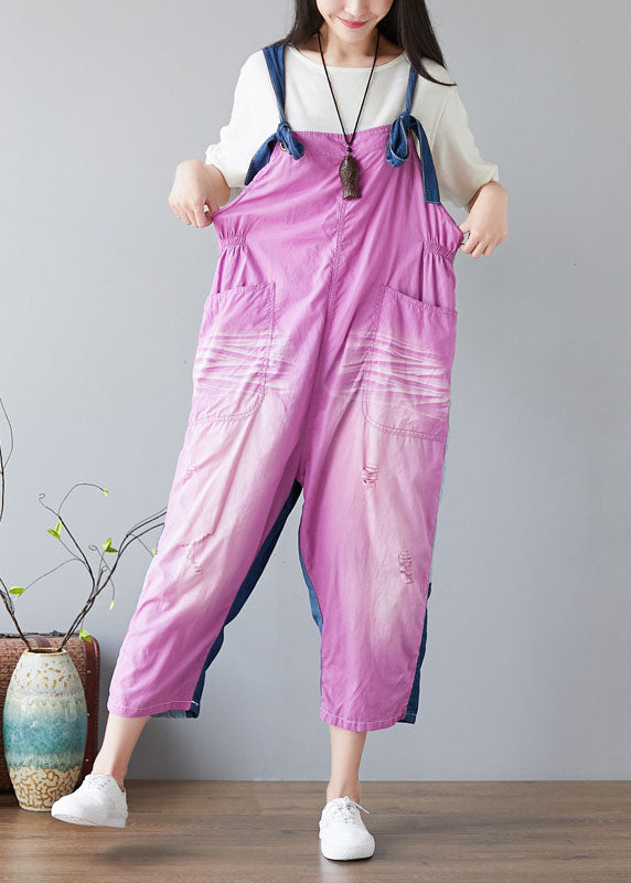 Chic Purple Oversized Patchwork Applique Cotton Overalls Jumpsuit Spring