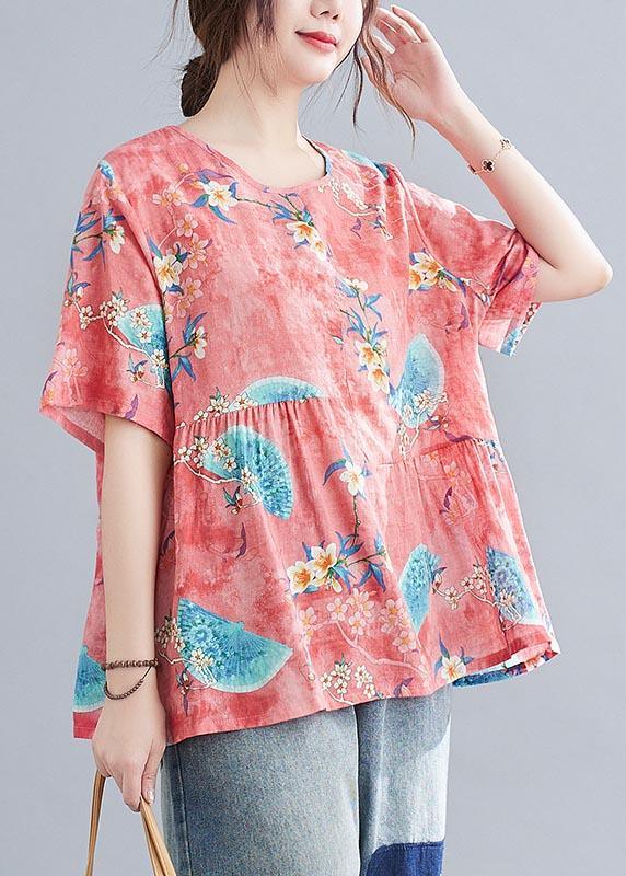 Chic Purple Print asymmetrical design Cotton Linen Shirt Summer - Omychic