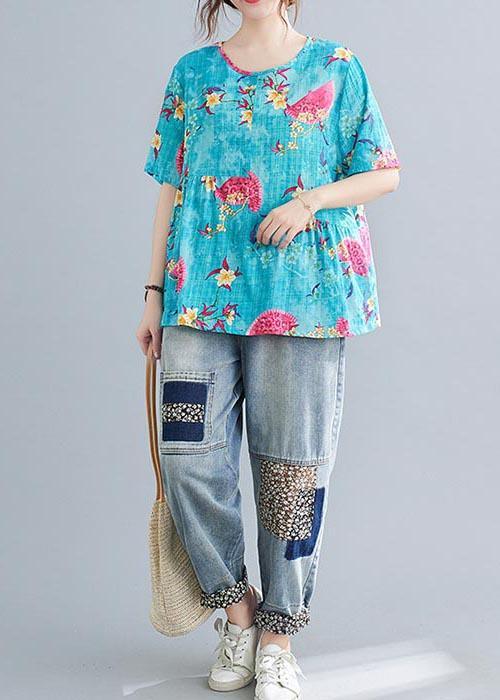 Chic Purple Print asymmetrical design Cotton Linen Shirt Summer - Omychic