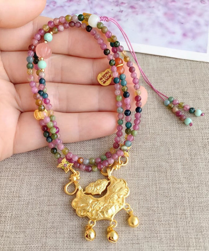 Chic Rainbow Crystal Beading Tassel Pendant Necklace