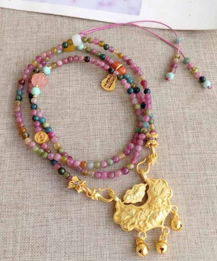 Chic Rainbow Crystal Beading Tassel Pendant Necklace