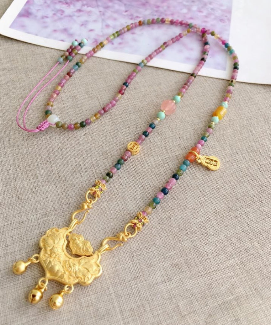 Chic Rainbow Crystal Beading Tassel Pendant Necklace