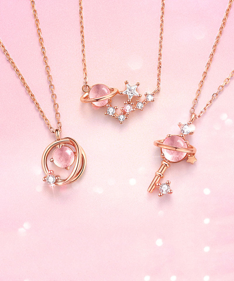 Chic Rose Gold Ovgild Inlaid Gem Stone Zircon Starry Sky Three Piece Set Pendant Necklace