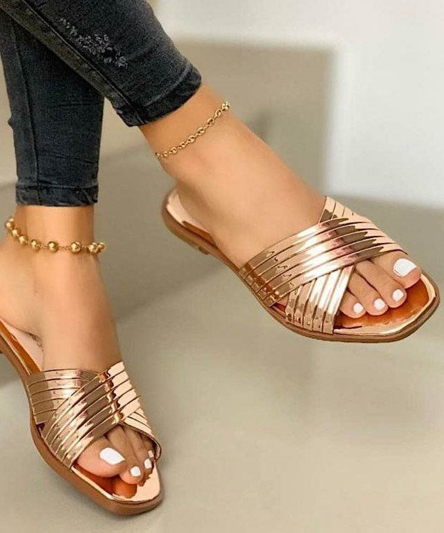 Chic Rose Gold Splicing Faux Leather Plus Size Slide Sandals