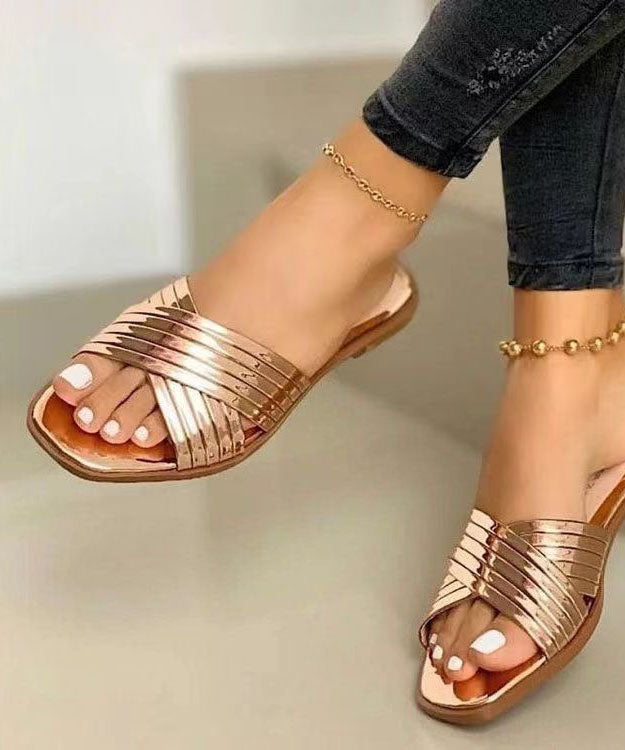 Chic Rose Gold Splicing Faux Leather Plus Size Slide Sandals