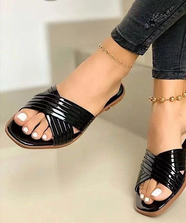 Chic Rose Gold Splicing Faux Leather Plus Size Slide Sandals