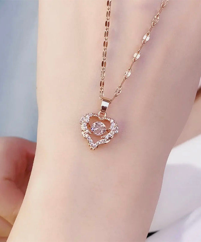 Chic Rose Gold Stainless Steel Zircon Love Pendant Necklace