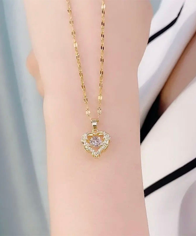 Chic Rose Gold Stainless Steel Zircon Love Pendant Necklace