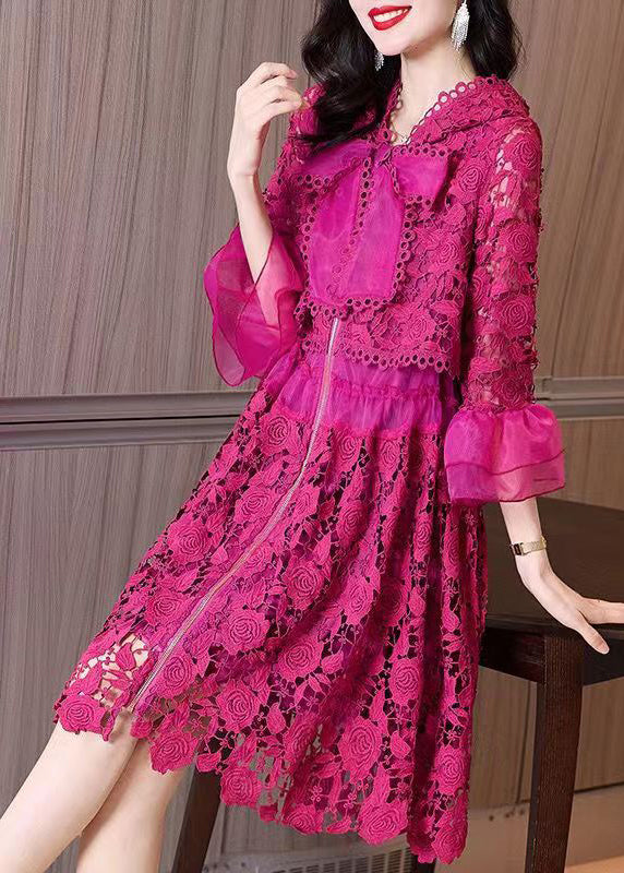 Chic Rose Hooded Embroideried Patchwork Lace Dresses Fall