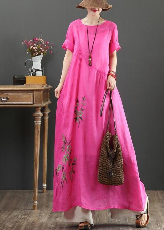 Chic Rose Print asymmetrical design Party Summer Linen Dress - Omychic