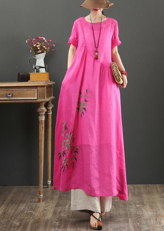 Chic Rose Print asymmetrical design Party Summer Linen Dress - Omychic