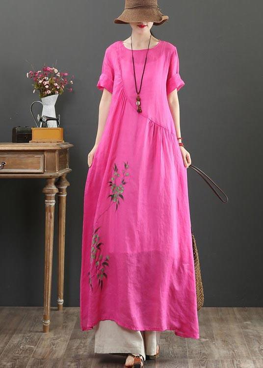Chic Rose Print asymmetrical design Party Summer Linen Dress - Omychic