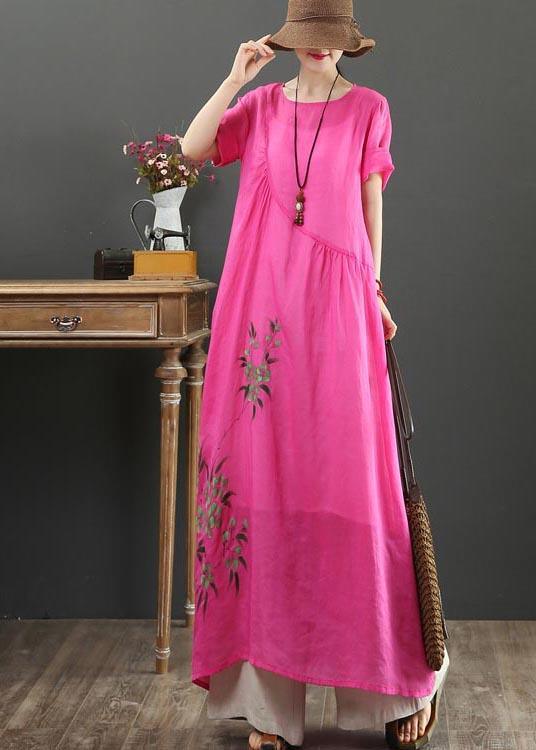 Chic Rose Print asymmetrical design Party Summer Linen Dress - Omychic