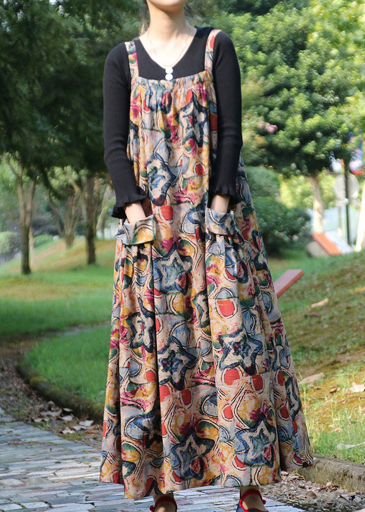 Chic Slash Neck Print Wrinkled Long Dresses Summer