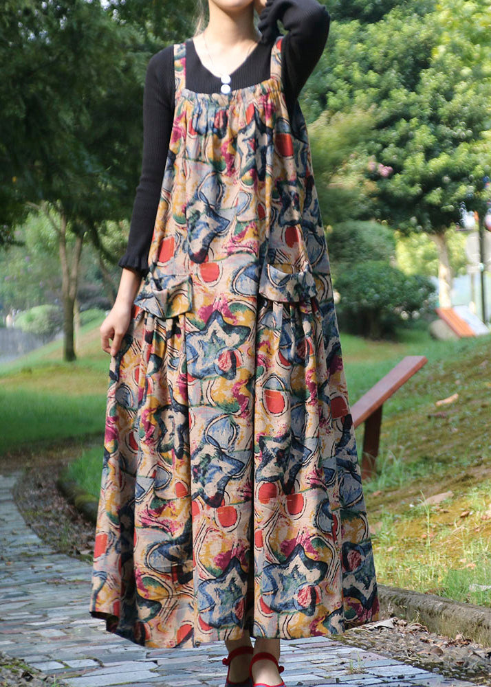 Chic Slash Neck Print Wrinkled Long Dresses Summer