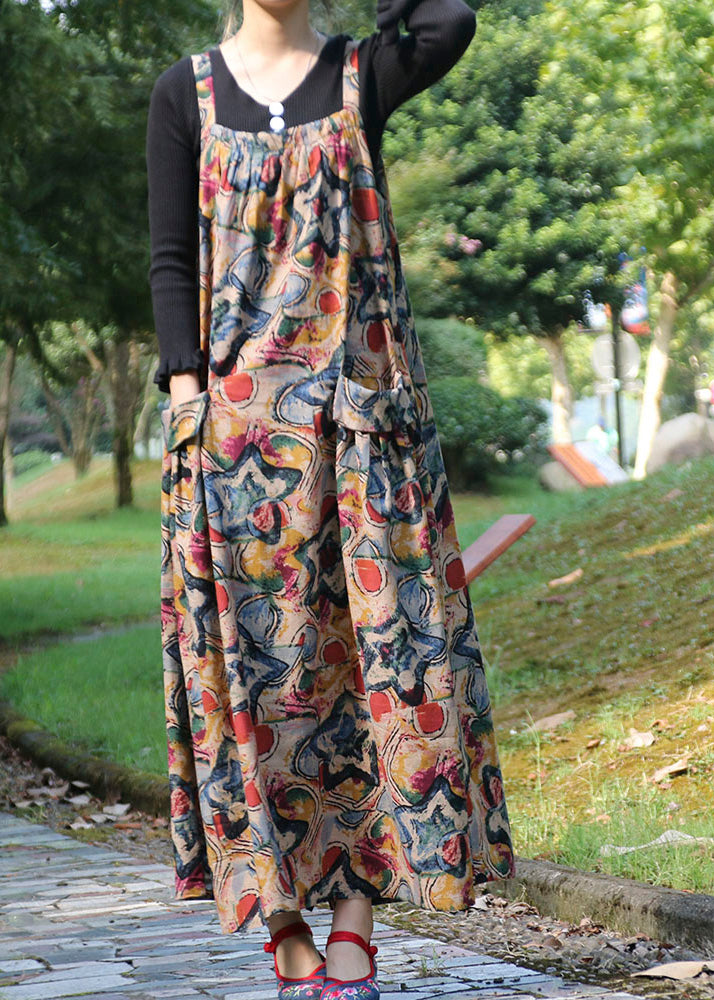 Chic Slash Neck Print Wrinkled Long Dresses Summer