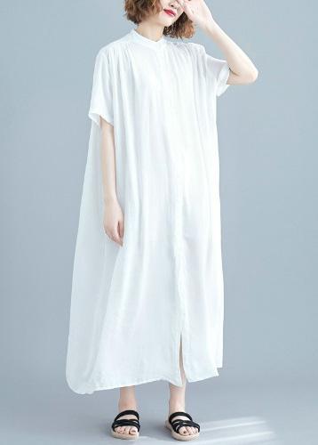 Chic Stand Collar Summer Clothes Women Work White Maxi Dresses - Omychic